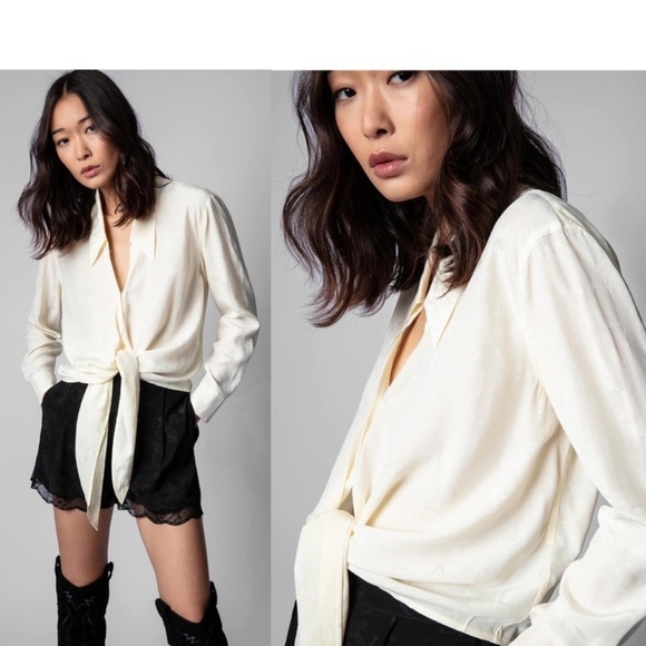 Zadig & Voltaire Toupy Twill Chaines Skull Printed Silk Tie Blouse Chain… - Picture 8 of 15
